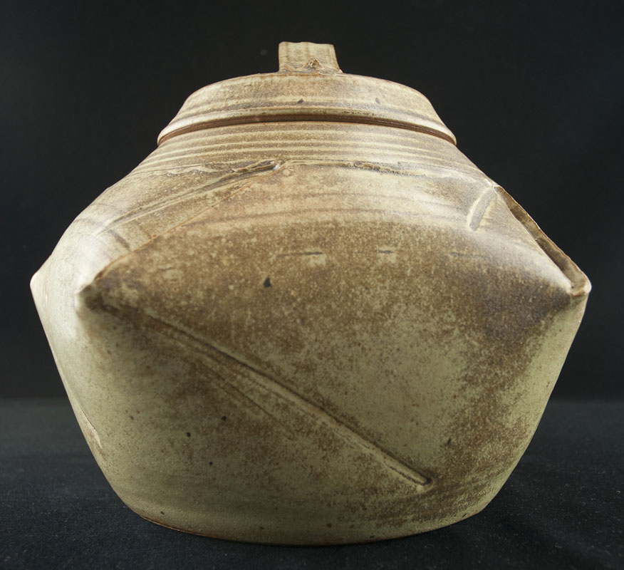 Five Sided Gray-Green Pot with Lid (358023)