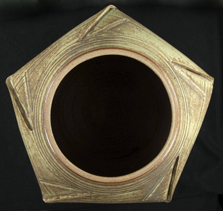 Five Sided Gray-Green Pot with Lid (358028)