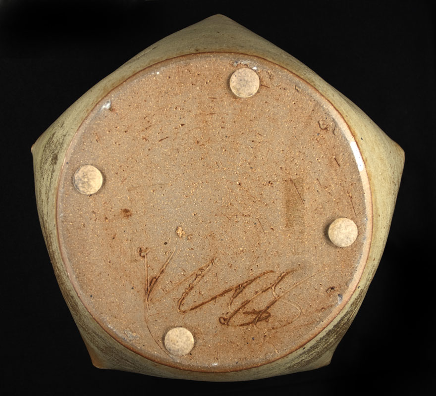 Five Sided Gray-Green Pot with Lid (358029)