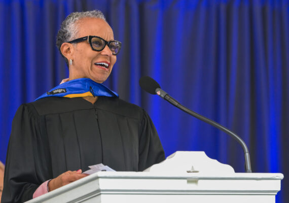 Honorary Degree recipient Dr. Carol Samuels-Botts speaking during the Commencement ceremony.